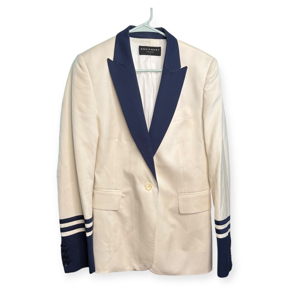 Equipment Femme Anais Nautical Blazer Size 6‎ Cream Navy Wool Blend